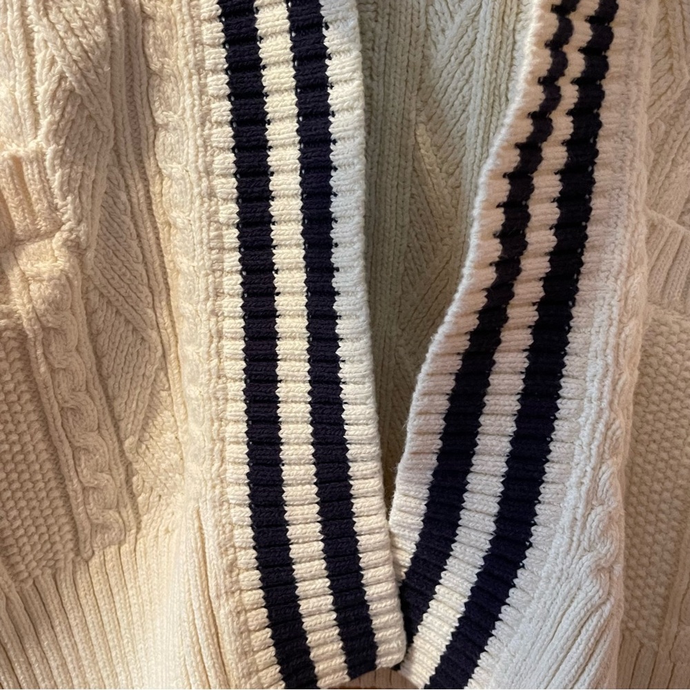 Tommy Hilfiger Cream Cable-Knit Open Cardigan with Navy Stripe Trim - Picture 5 of 9